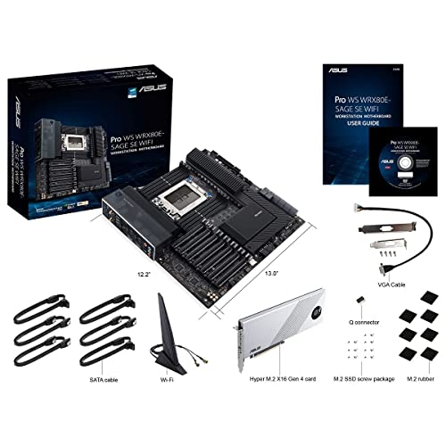ASUS Pro WS WRX80E-SAGE SE WiFi - Placa Base ATX Workstation (AMD WRX80 Ryzen Threadripper Pro, Dos LAN 10 G, Siete PCIe 4.0 x16, Tres M.2 PCIe 4.0, ASMB9-iKVM, Dos U.2, 16 etapas de alimentación)