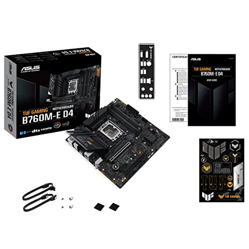 TUF GAMING B760M-E D4 - Placa base Intel B760 (LGA 1700) mATX con DDR4, PCIe 4.0, 2x M.2, 10+1 DrMOS, 2.5Gb Ethernet, M.2 vertical (Key E), Wi-Fi, USB 3.2 Gen 2 Tipo A, USB 3.2 Gen 2 Tipo C, Aura Sync