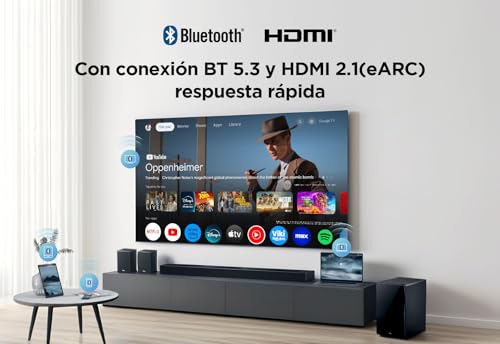 TCL Barra de Sonido Q85H 7.1.4ch tecnología RayDanz Dolby Atmos & DTS:X con subwoofer inalámbrico y Altavoces Traseros compatibles con HDMI 2.1 y BT 5.3