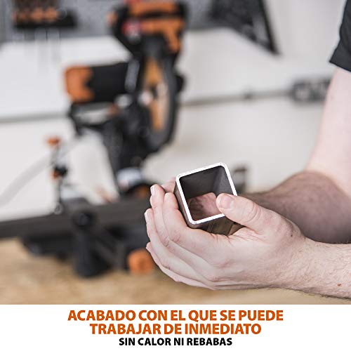 Evolution Power Tools R255SMS-DB ingletadora, Sierra ingletadora deslizante multimaterial de 255 mm, con doble bisel y paquete plus, hasta 300 mm x 90 mm, 5° a izquierda y derecha, inglete de 50°