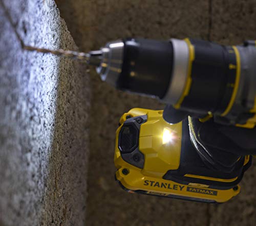 STANLEY FATMAX Taladro Percutor Sin Cable V20 (18V), Motor Sin Escobillas, 80Nm, 2 Baterías 2Ah, Cargador, Maletín, Portabrocas Metálico 13mm, 14 Posiciones de Par, SFMCD721D2K-QW