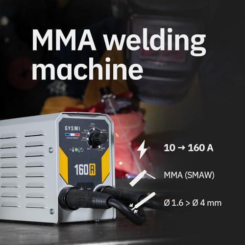 GYS, GYSMI 160A, estación de soldadura con electrodo recubierto de 160 A monofásico de 230 V (MMA), con máscara LCD TECHNO 11, portaelectrodos, cable de masa, 10 electrodos Ø2,5 mm, martillo/cepillo