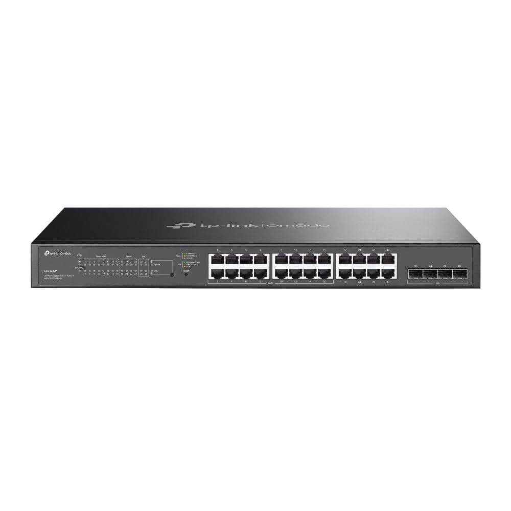 TP-Link SG2428LP - Interruptor PoE Gigabit de 28 Puertos, 16 Puertos Gigabit PoE+, 802.3af/at 30W, presupuesto Total de 150W, Interruptor de Red, Interruptor Ethernet Omada, Divisor Ethernet, Carcasa