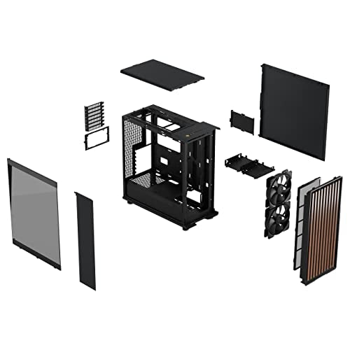 Fractal Design North Charcoal Black Tempered Glass Dark - Frente de Madera de Nogal - Panel Lateral de Vidrio - Incluye Dos Ventiladores Aspect PWM de 140 mm - Puerto USB Tipo C