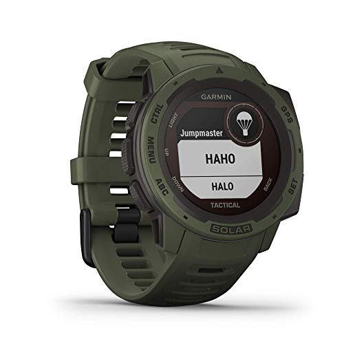 Garmin Instinct Tactical Solar, Reloj inteligente con GPS resistente al agua, func. tácticas, función de carga solar, func. deportivas, pulsioximetría y notificaciones del smartphone, Verde Militar