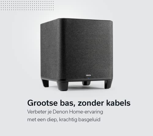 DENON Subwoofer inalámbrico con HEOS Integrado, WiFi, Amplificador de Clase D, Caja de Graves de 8 Pulgadas para Cine en casa y música, Negro