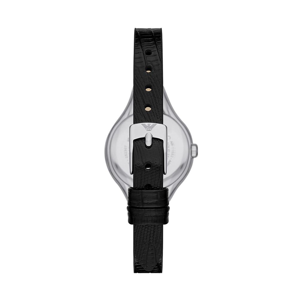 Emporio Armani Reloj Analógico para Mujer'S de Cuarzo con Correa en Cuero AR11552, Negro y tono plata