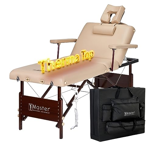 Master Massage Del Ray Salon Therma Top Plegable Mesa de Masaje Móvil Masaje Banco de Masaje Calentable Tumbona de Cosméticos Tratamientos Tumbona de Tratamiento, Respaldo Ajustable