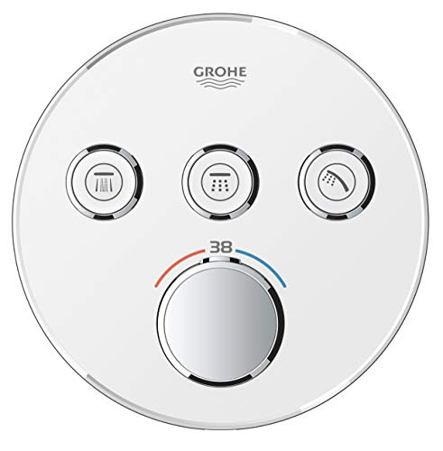 Grohe 29904LS0 Grohtherm Smartcontrol Termostato con cristal blanco, 3 Chorros Regulables, Moon White, Redondo
