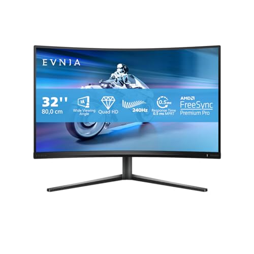 Philips Evnia - 32M2C5500W - Monitor Curvo QHD de 32 Pulgadas para Juegos, 240 Hz, VA, 0,5 ms, HDR400, AMD FreeSync Pro, Ajuste de Altura, USB HUB (2560 x 1440 - HDMI 2.0 / DP 1.4 / USB 3.2)