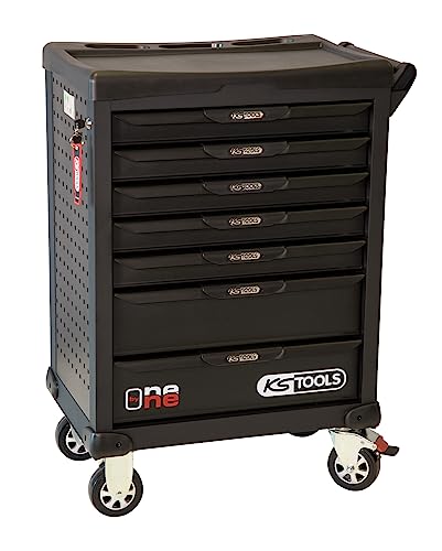 KS Tools 823.0007 One by One - Carro de taller con 7 cajones con sistema antivuelco y 4 ruedas de 125 mm de diámetro, cierre automático de cajones, color negro