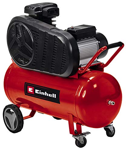 Einhell Compresor TE-AC 430/90/10 (3000 W, accionamiento por correa, 10 bar, depósito de 90 l, bomba lubricada por aceite, movilidad gracias a grandes ruedas, elevada potencia de salida)