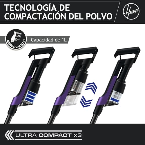 HOOVER Aspiradora Escoba sin Cable Ligera HF2, con 500 PowerTime, Que compacta el Polvo para Extender la Potencia de succión, Boquilla multisuperficie con Cepillo antienredos con Luces LED, HF2Z10H