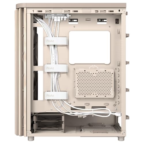 ASUS ProArt PA401 Wood Edition - Chasis ATX con Panel de Vidrio Templado, Compatible con GPU de 314mm, Compatible con radiadores de 240 mm, Dos Ventiladores de 160mm, Soporte de PSU extraíble - Beige
