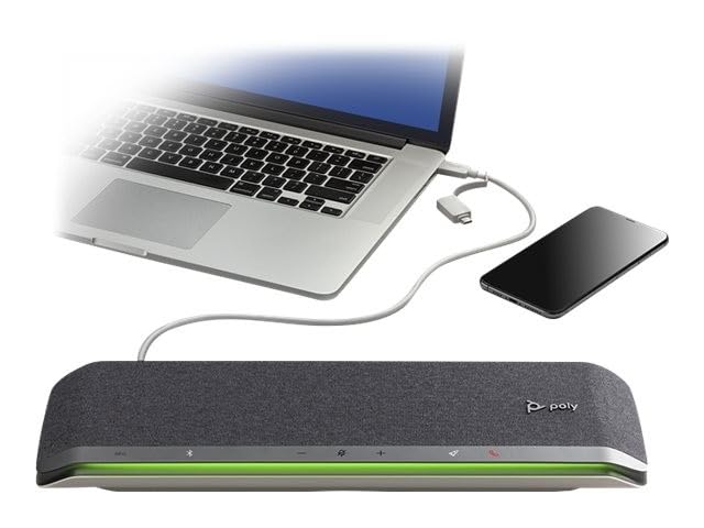 Poly – Altavoz manos libres inteligente Poly Sync 60 para salas de conferencias - Se conecta a PC/Mac mediante un cable combinado USB-A/USB-C y a teléfonos inteligentes a través de Bluetooth