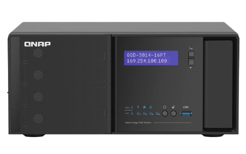 QNAP QGD-3014-16PT-8G - Conmutador PoE Inteligente de Escritorio - Solución de vigilancia IP Inteligente optimizada para costos, Negro