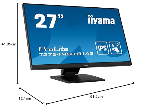 iiyama Prolite T2754MSC-B1AG Monitor Táctil de 27" Multitáctil Capacitivo de 10 puntos, FullHD (1920x1080, panel IPS, 16:9, 4ms, 1 VGA, 1 HDMI, 1 USB3.0, IPX1, Anti Reflectante) Negro Mate