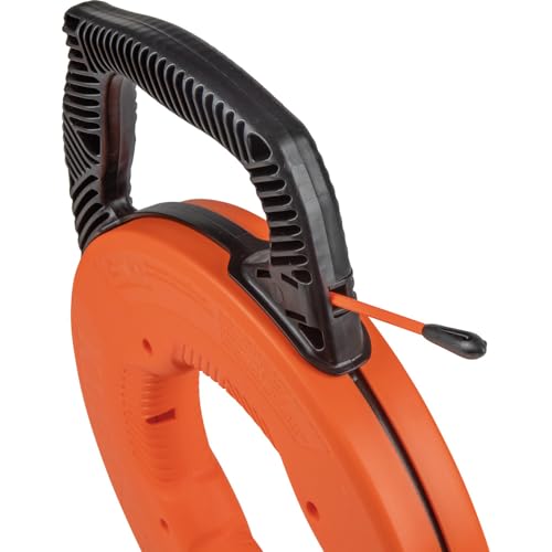 KLEIN TOOLS 56383 Cinta de pescado, extractor de alambre de fibra de vidrio multiranura con punta de nailon, carcasa y mango optimizados, 100 pies, naranja/negro