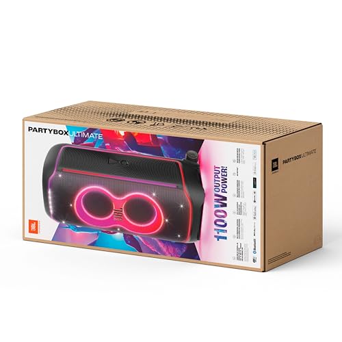 JBL PartyBox Ultimate, Altavoz portátil para Fiestas con Sonido Original Pro, a Prueba de Salpicaduras según IPX4, Efectos Luminosos multidimensionales, Negro
