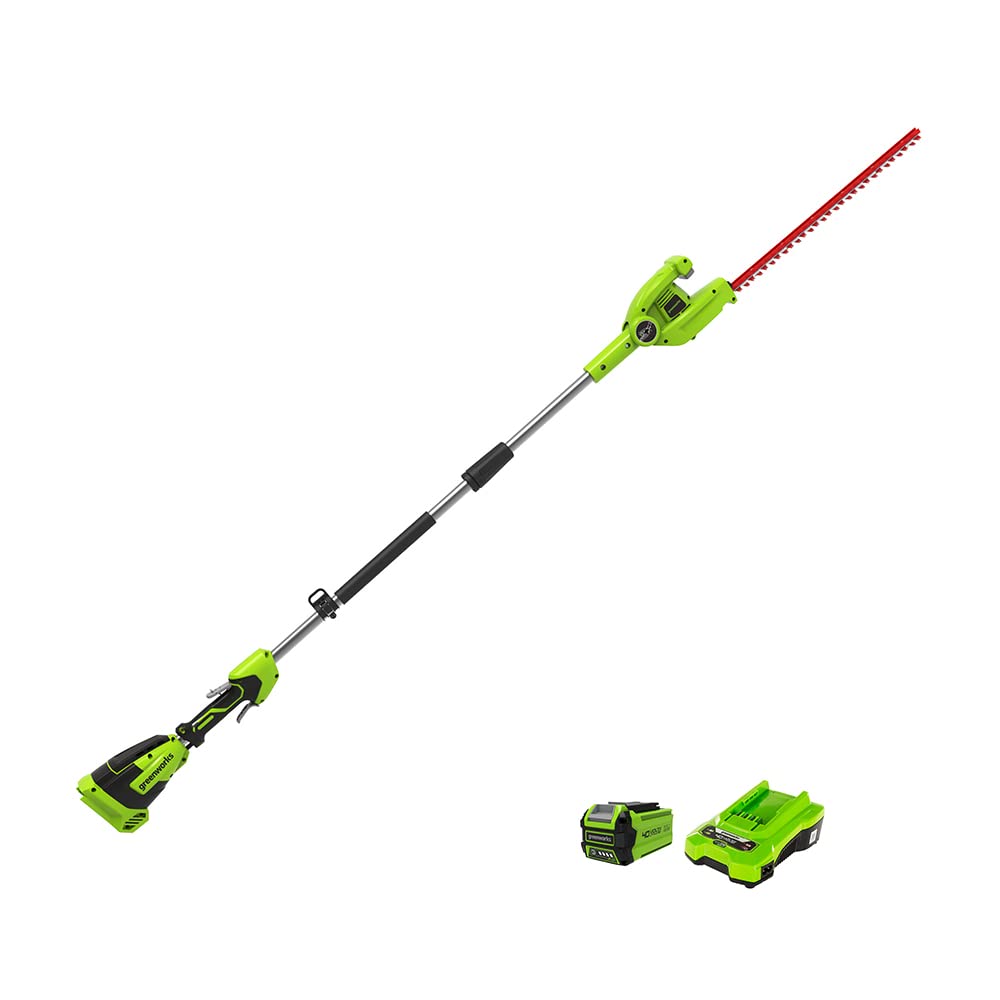 Greenworks G40PHAK2 Cortasetos Pértiga a Batería Eje Divisible, Cuchillas Doble Acción 51 cm, Corta Ramas 18 mm Grosor, Pivote Cabezal 125°, 3000 spm, Batería 40 V 2 Ah y Cargador