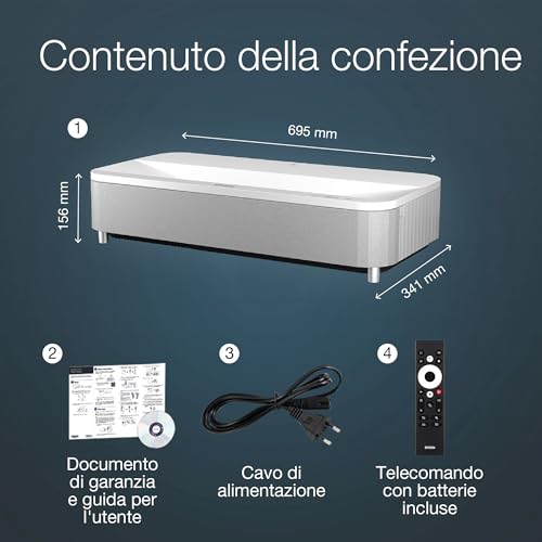 Epson EH-LS800W - Proyector láser Pro-UHD 4K 16:9, óptica Ultra Corta EpiqVision, Smart Android TV, 4000 lúmenes, Bluetooth/HDMI/USB/WLAN, Chromecast, sorround 3D Yamaha, Proyección máx. 150" Blanco