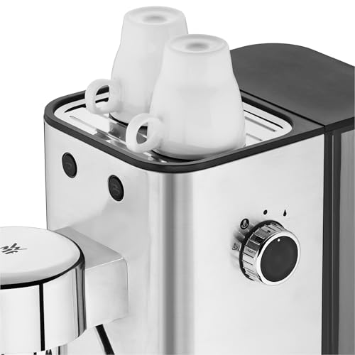 WMF Lumero - Cafetera expreso con 3 portafiltro, 1400 vatios, para 1-2 tazas de expreso, 15 bares, reposavasos, espumador de leche, prensador de café, luz led, acero inoxidable mate