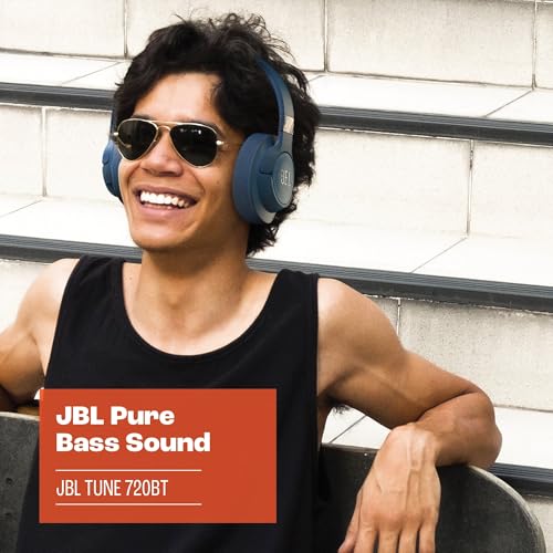 JBL Auriculares Tune 720 BT, inálambricos por Bluetooth, 76 horas de reproducción con JBL Pure Bass, plegables, azul