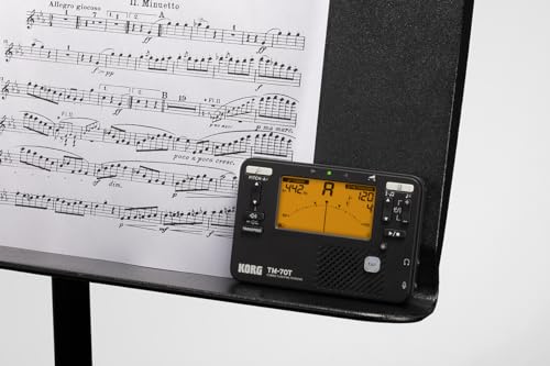 Korg TM70 Metrónomo y Afinador Cromático Combinados con Micrófono de contacto - Negro
