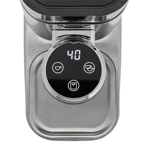 WMF Lumero - Molinillo de café espresso eléctrico, 150 W, botones táctiles LED, 40 grados de molienda, contenedor de harina de café, acero inoxidable Cromargan mate