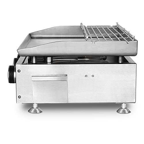 H.Koenig Plancha de asar a gas PLX930 3 quemadores U Acero inoxidable, Alimentación de gas propano o butano, Distribución uniforme del calor, Temperatura regulable hasta 350°C, Pies antideslizantes