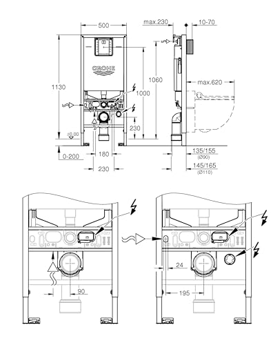 Grohe Pack 4 en 1 para WC suspendido Rapid SLX, bastidor 1,13 m, 36509SH0