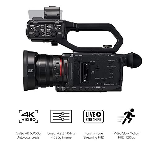 Panasonic HC-X2000E - Videocámara 4K (asa extraíble con LED y micrófono, lente Leica, Live Streaming, gran angular 25 mm, zoom óptico 24x, Wifi), negro