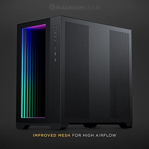MagniumGear (MG-NE620QI_DBK02) Neo Qube 2 IM, Doble cámara ATX Mid-Tower, Digital-RGB Infinity Mirror Panel Frontal, I/O Frontal USB Tipo C, Paneles de Vidrio Templado, Negro