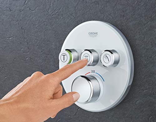 Grohe 29904LS0 Grohtherm Smartcontrol Termostato con cristal blanco, 3 Chorros Regulables, Moon White, Redondo
