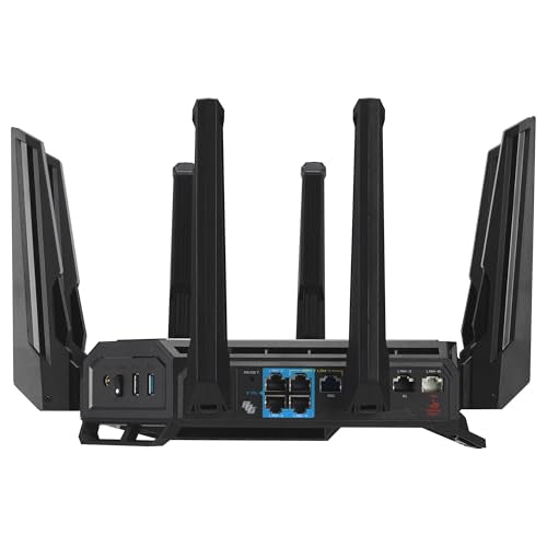 ASUS ROG Rapture GT-BE19000 - Router Gaming WiFi 7 tribanda (802.11be), 320 MHz y 4096-QAM, MLO, Dos Puertos 10G, AI WAN, Gaming Network, Aura RGB, AiMesh, Seguridad de Red, VPN, Guest Network Pro