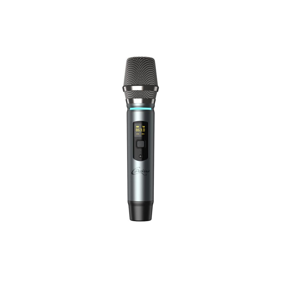 C.Perkins - Mic-Pro-HF - Micrófono de Mano inalámbrico UHF a Pilas y Receptor Jack de 6,35 mm - UHF 863-865MHz - Metal Gris