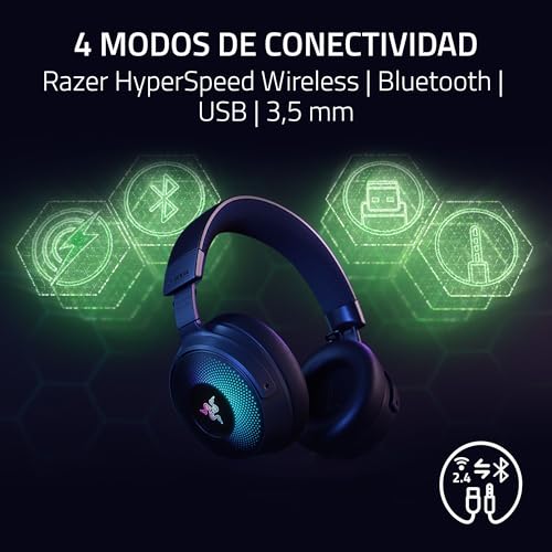 Razer Kraken V4 Pro - Auriculares inalámbricos para Juegos con Centro de Control - Háptica Razer Sensa HD (Controladores Triforce de 40mm, Razer HyperSpeed & Bluetooth, THX Spatial Audio) Negro
