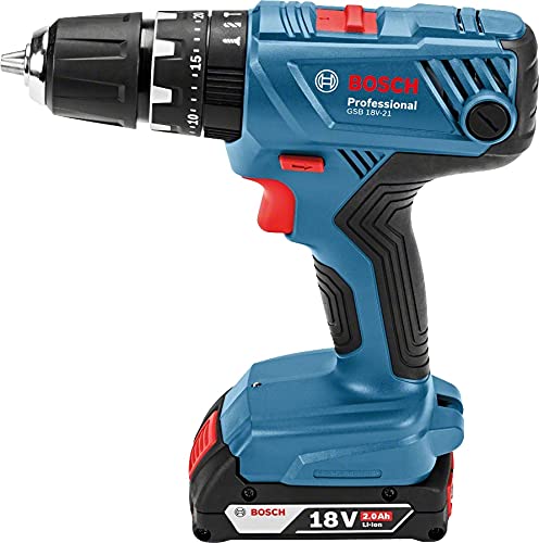 Bosch Professional 18V System GSB 18V-21 - Taladro percutor a batería (55 Nm, 1800 rpm, 2 baterías x 2.0 Ah, set 40 puntas, en L-BOXX) - Amazon Exclusive