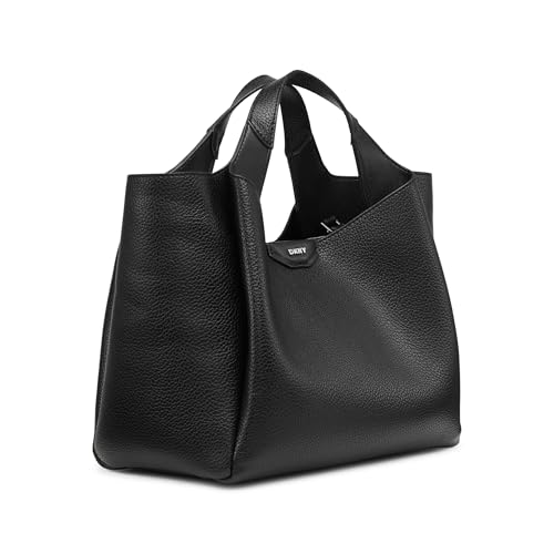 DKNY Willa Satchel, Bolso de Mano para Mujer, Negro/Plata