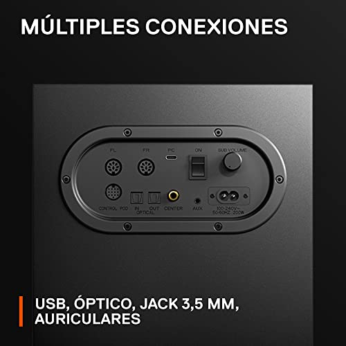 SteelSeries Arena 9 - Altavoces gaming 5.1 – Sonido envolvente USB 5.1 – Altavoces traseros inalámbricos – Diseño de altavoces de 2 vías – Subwoofer – Iluminación RGB reactiva – USB, Bluetooth