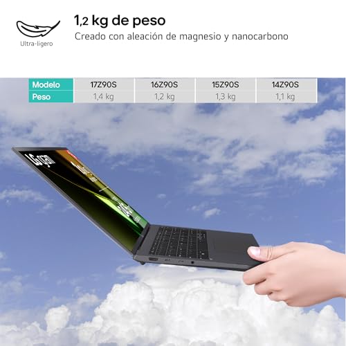 LG gram 16Z90S-G.AD89B - Portátil Ultraligero de 40.6 cm (16") 2560x1600, Panel IPS, Intel Core Ultra 7, 32 GB RAM, 1TB SSD, 1,199 g, batería hasta 24.5 h, W11 Home, Gris, Teclado Qwert Español