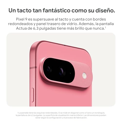 Google Pixel 9 - Smartphone Android Desbloqueado con Gemini, cámara Avanzada, batería con una autonomía de 24 Horas y Pantalla Actua de 6,3" - Rosa peonía, 256GB