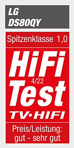 LG DS80QY - Barra de Sonido 3.1.3 (480 W) con subwoofer inalámbrico y tecnología Meridian (Dolby Atmos, HDMI, Bluetooth), Color Plateado Oscuro