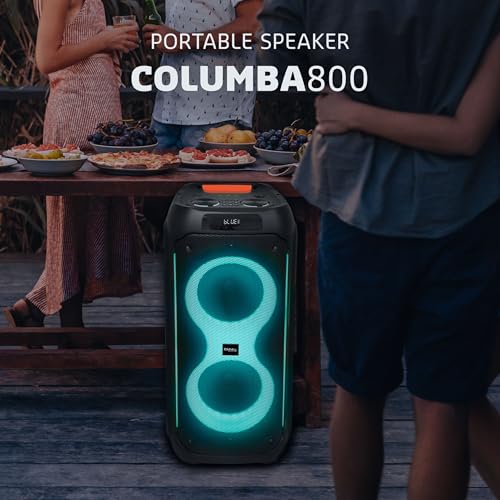 Ibiza - COLUMBA800 - Potente Altavoz 2x8/20cm con batería Recargable - Bluetooth, Micro-SD, USB, Aux, 2 Mic IN, 1 GT IN, RCA out - TWS - LED Multicolor Infinito - Mango
