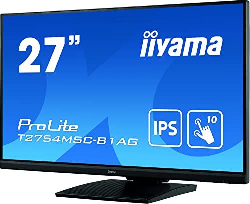 iiyama Prolite T2754MSC-B1AG Monitor Táctil de 27" Multitáctil Capacitivo de 10 puntos, FullHD (1920x1080, panel IPS, 16:9, 4ms, 1 VGA, 1 HDMI, 1 USB3.0, IPX1, Anti Reflectante) Negro Mate