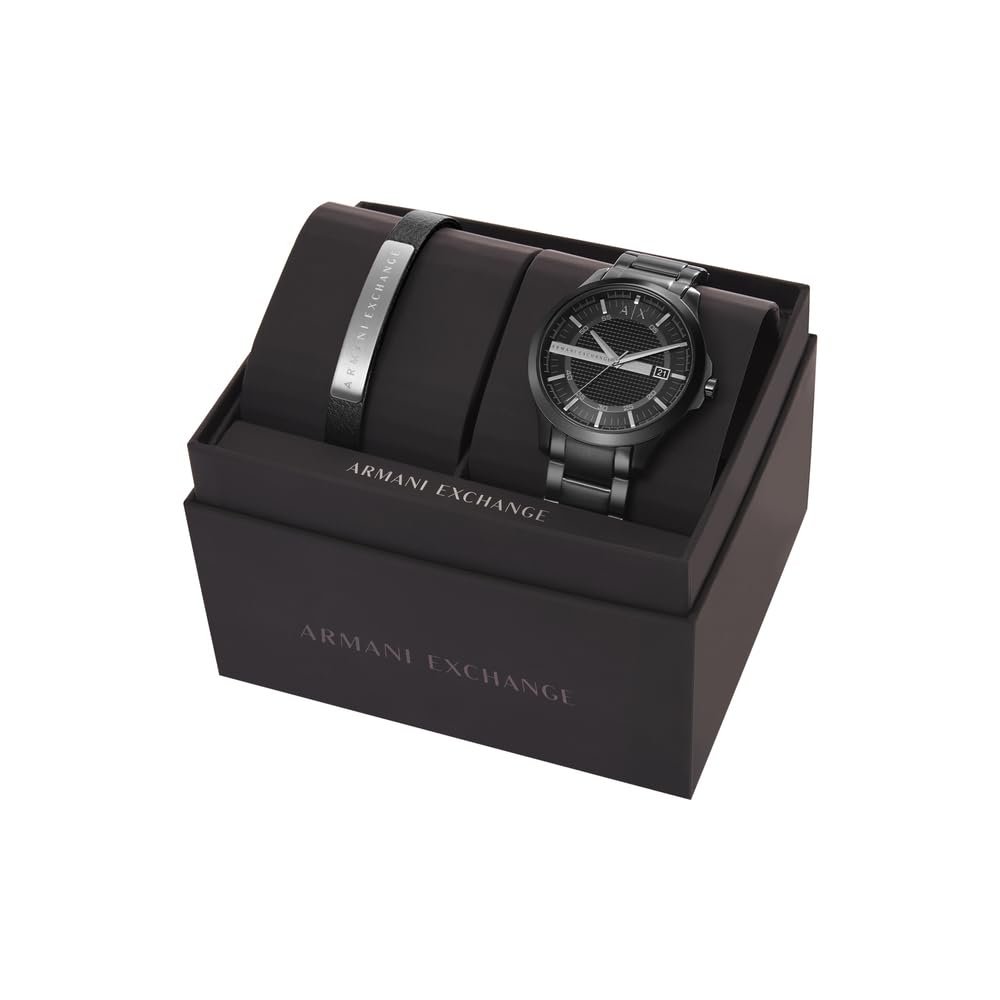 Armani Exchange Reloj Hombre, Movimiento Fecha Cuarzo Tres Agujas y Caja 46mm con Pulsera Acero Inoxidable
