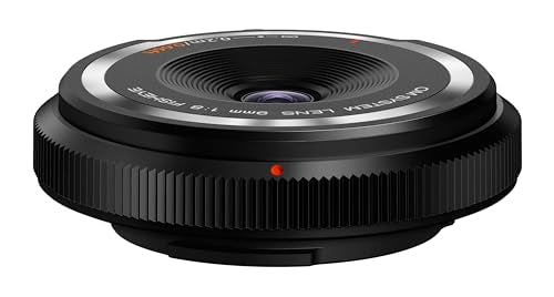 Om System Tapa del Cuerpo, Tapa del Objetivo 9 mm 1:8.0 Ojo de Pez, Apto para Todas Las Cámaras MFT Olympus OM-D,Pen, Panasonic, Negro