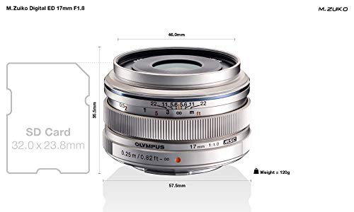 Olympus Objetivo M.Zuiko Digital 17 mm F1.8, Longitud Focal Fija rápida, Apto para Todas Las cámaras MFT (Modelos Olympus OM-D & Pen, Serie G de Panasonic), Plata