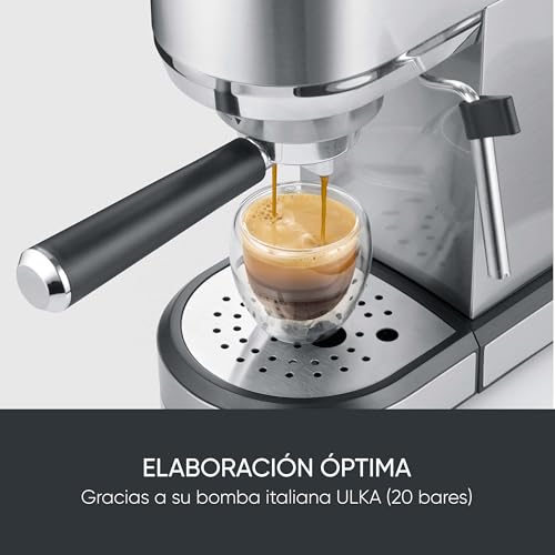 SEVERIN Máquina de café espresso Newspresa, máquina de portafiltro, bomba ULKA con 20 bares, boquilla espumadora de leche, depósito de agua de 1 L, para una o dos tazas, acero inox 1.350 W, KA 5997