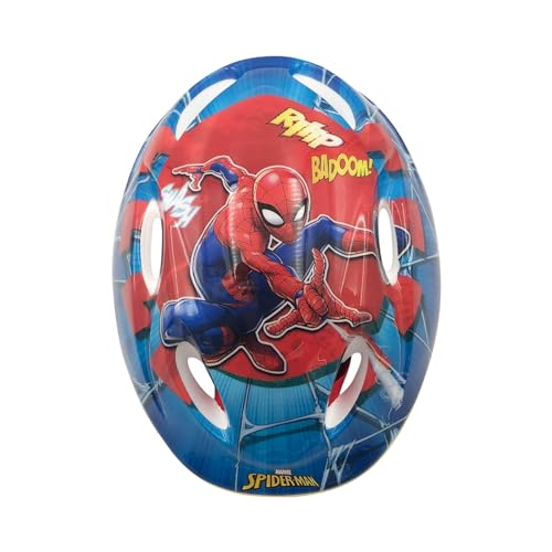 A.T.L.A.S. Bicicleta de 12 Pulgadas Equipada con 2 Frenos, Placa Frontal Decorativa, Guardabarros, cárter, estabilizadores y Casco Spiderman Incluido Delantera, Niños, Rojo idéntico a Las Fotos, 12''
